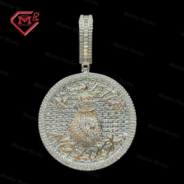

925 sterling silver necklace with letter pendant all hustle no luck name badge iced out moissanite men pendant gra