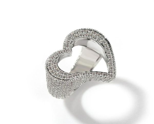 

iced out zircon with side stones hollow love heart shape rings personalized ring valentine039s day gift7205077, Silver