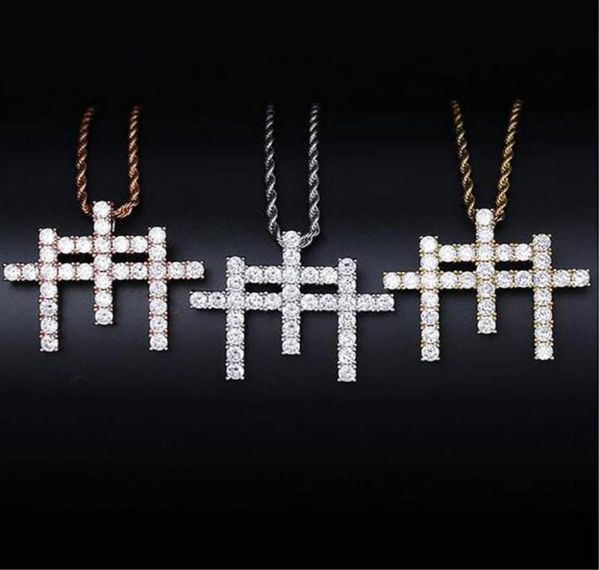 

14k gold ins gunna style m shape cross pendant necklace micro pave cubic zirconia diamonds bling bling pendant with 24inch rope ch2136343, Silver