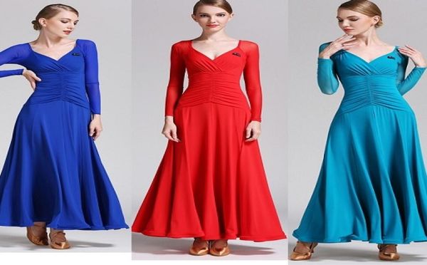 

adultwomen ballroom dance dress ladies modern waltz standard competition dance dress milk silk vcollar dress 62273551, Black;red