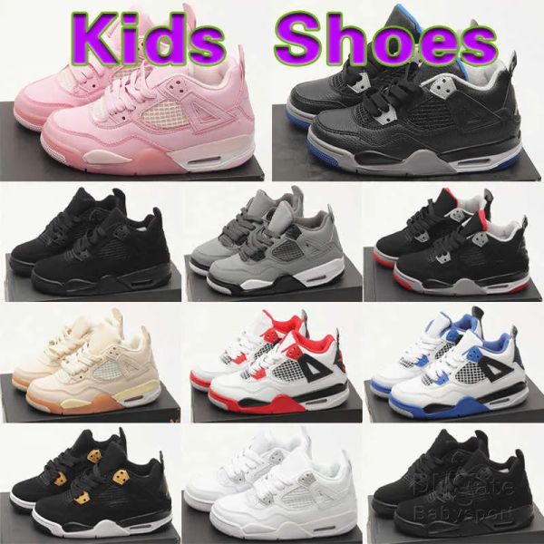 

outdoor kids shoes ps 4 4s boys girl infants athletic sport sneakers fire red bred what the sail university blue royalty pure money basketba, Black