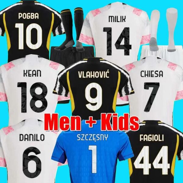 

2023 2024 di maria chiesa soccer jerseys pogba milik 23 24 vlahovic danilo kean locatelli arthur bonucci cuadrado vlahovic men kids kits foo, Black;yellow