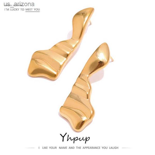 

yhpup stainless steel geometric unusual earrings stylish unique design metal texture golden new stud charm fashion jewelry gift l230620, Golden;silver