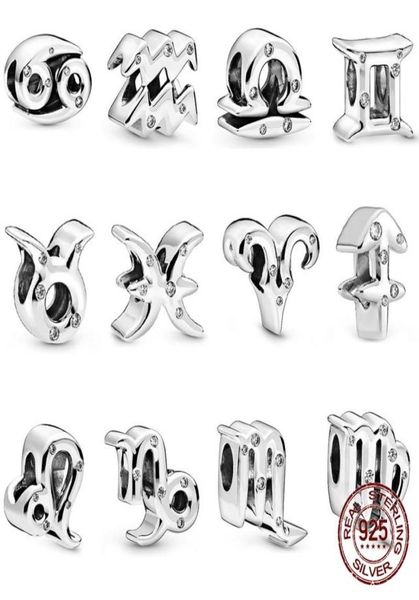 

925 silver twelve constellations charm name bead fit bracelet pendant jewelry gift4178476, Black