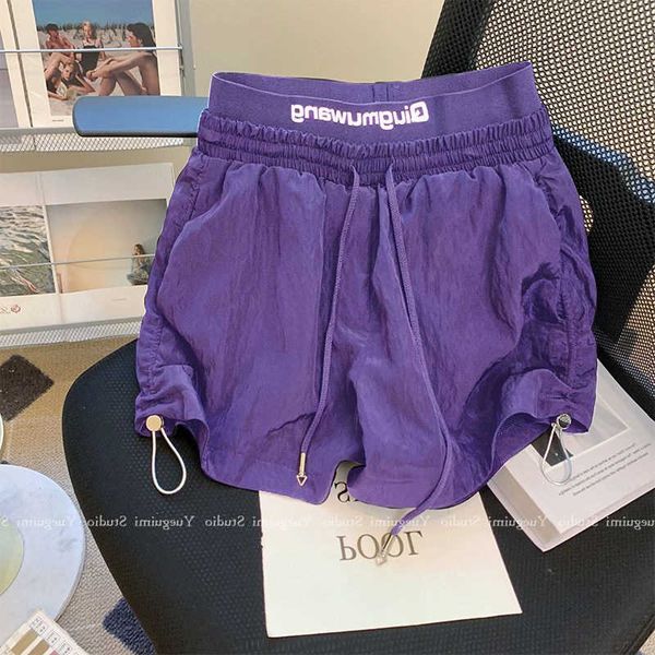 

purple sports shorts women's summer new thin loose slim high waist straight wide leg american casual pants, White;black