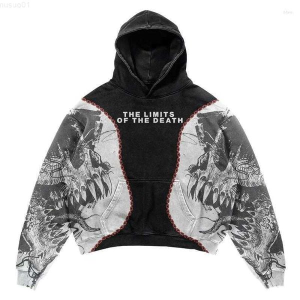 

sweatshirts men's hoodies y2k gothic printed sweatshirt women 2023 retro american high street trend hip-hop hoodie personality harajuku, Black