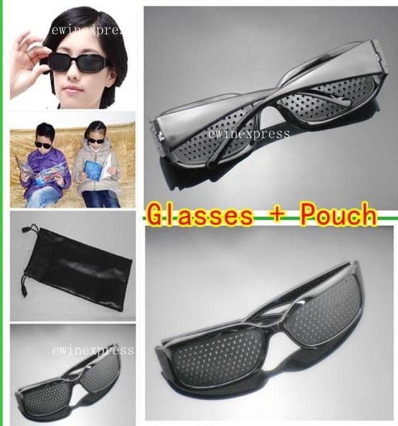 

10pcs pinhole glasses 10pcs black sunglasses pouch bags eyesight improvement vision care exercise eyewear training set 5083585