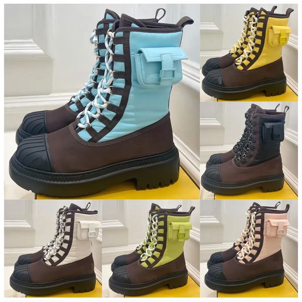 

quality nylon motorcycle boots designer women platform sheepskin fashion ff boots pocket walk show martin boots, Black