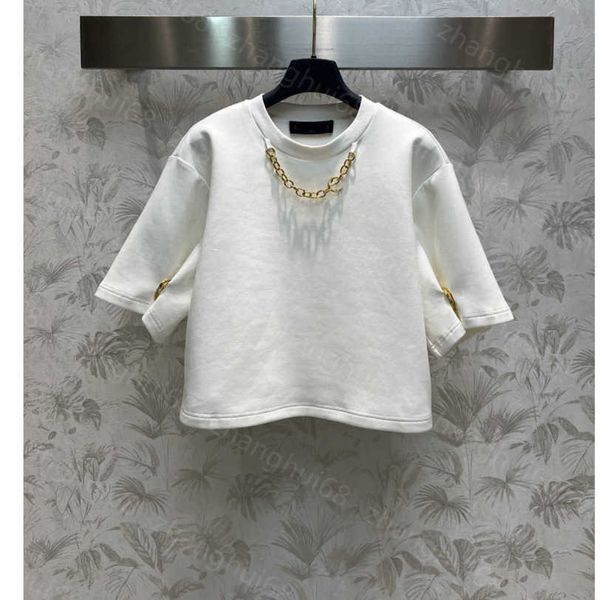 

23ss womens t-shirt womens designer clothing tee round neck pure cotton logo chain button short style short sleeve t-shirt womens clothes a1, White