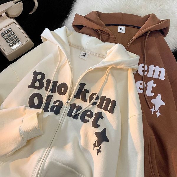 

womens hoodies sweatshirts hiphop letter print hoodie female spring american style casual harajuku high street zipper hooded 230725, Black