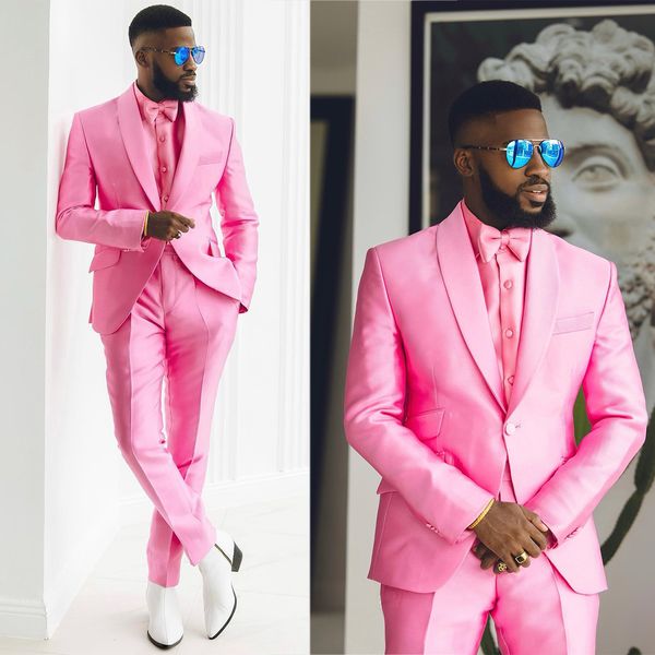 

pink men wedding tuxedos one button classic fit custom made groom prom wear pants suits 2 pieces, Black;gray