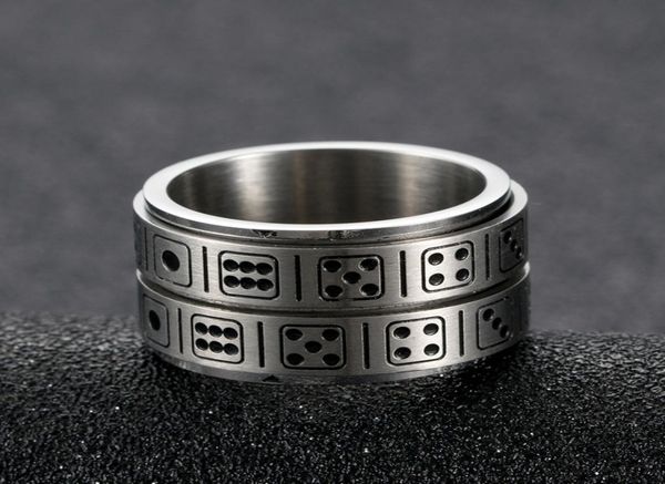 

creative 316l titanium steel double ring dice rotatable ring party fun game ring whole stainless steel jewelry customization8782557, Golden;silver