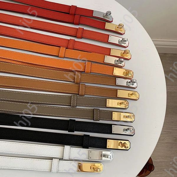 

Dress belt for women designer narrow quiet luxury belts orange black simple graceful waistband for dresses thin small metal buckle smooth leather designer belt A, 4#