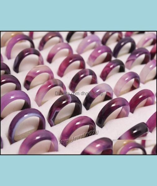 

band rings new beautif smooth purple black round solid jadeagate gem stone jewelry 20pcs lots drop delivery 2021 dhgirlsshop dhds3811266, Silver
