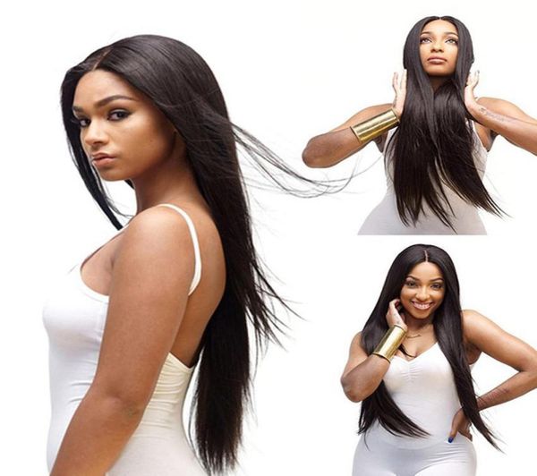 

ls178 europ american long straight hair wigs soft natural black chemical fiber headgear front lace wig8954769