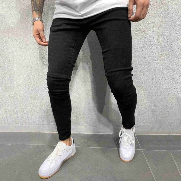 

men's classic cowboys young man jogging pencil slim men trousers casual pocket pants streetwear mens denim jeans 210318 l230726, Blue
