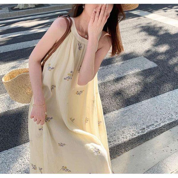 

luo man wan qing ling lan flower embroidery neck dress for women in summer skin texture off shoulder sleeveless, Black;gray