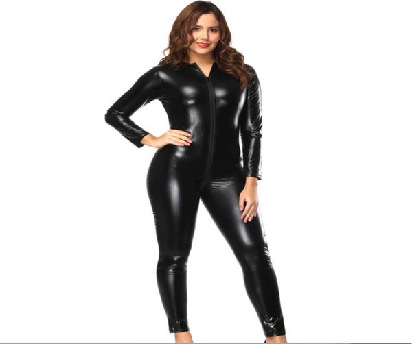 

black women039s zip to crotch long sleeve catsuits shiny pvc vinyl leather bodysuits fullbody romper wetlook jumpsuits zentai1726936
