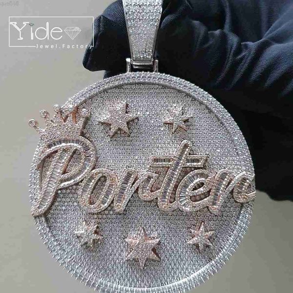 

hiphop customized big size round shaped word letter name full iced out round plate pendant, Silver
