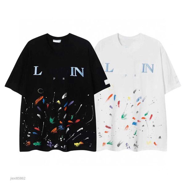 

designer luxury classic hand painted graffiti speckled short sleeve t-shirt for men and women trendy loose comfortable, White;black