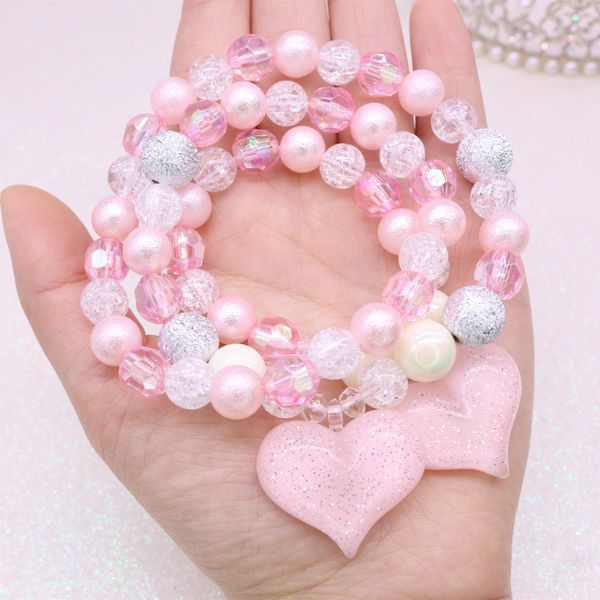 

girls' love pink fantasy bead necklace jewelry accessories, Silver