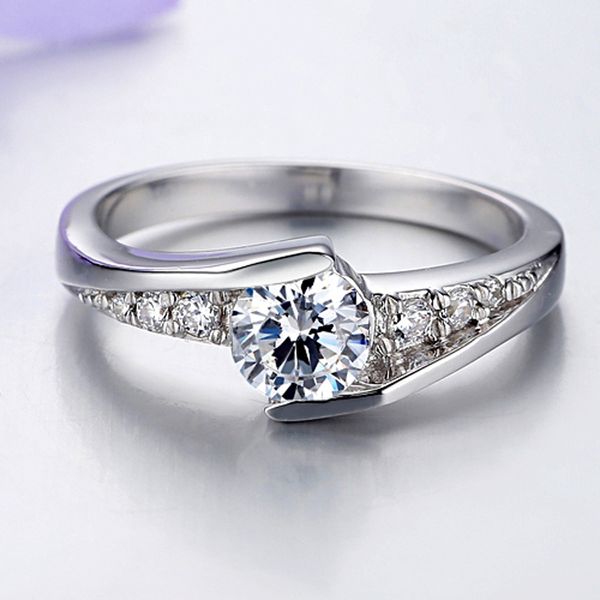 

cubic zircon engagement ring romantic fine jewelry pure white gold color tibetan silver wedding band gift for women