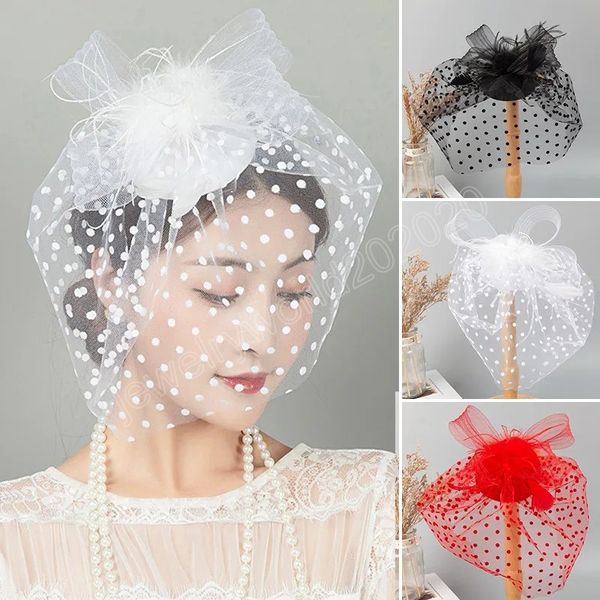

women retro feather wave net yarns hat bride elegant hairpin net hats half face cover wedding party headwear hair accessories