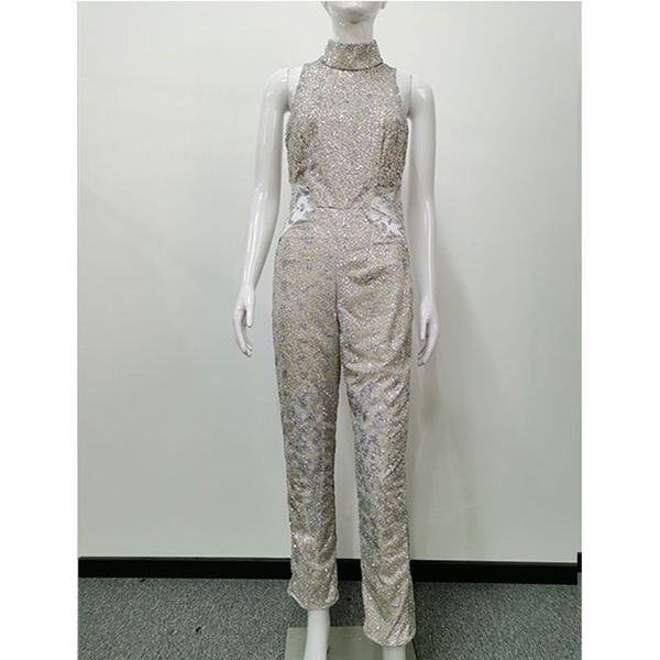 

sequins sheath skinny jumpsuit rompers party wear women sprinkling sleeveless perspective pant dot elegant sheath bodysuit, Black;white