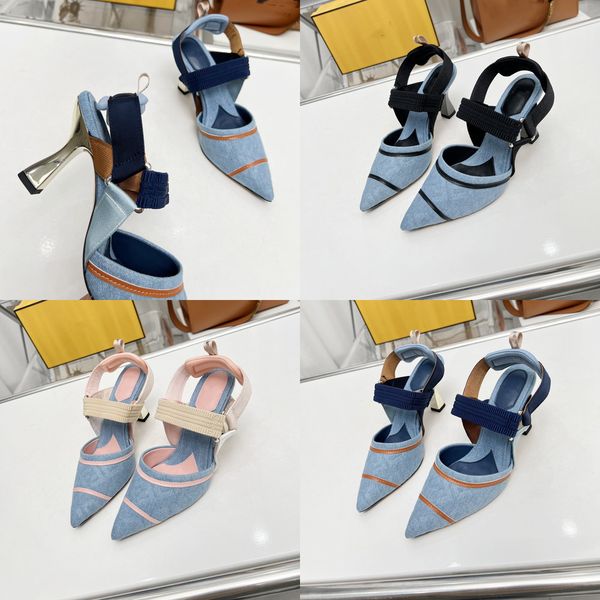 

2023 designer sandals women italy colibri high heels 8cm real leather pointed sandals multicolor canvas stiletto pumps high-heeled slingback, Black