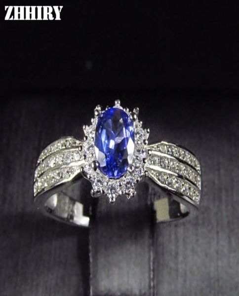 

cluster rings zhhiry natural blue tanzanite ring genuine solid 925 sterling silver real gemstone for women fine jewelry6466437, Golden;silver