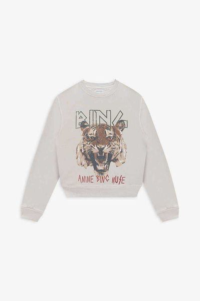 

anine ab bing sweatshirt tiger head in digital printing khaki fleece cotton women's sweater sportswear, Black