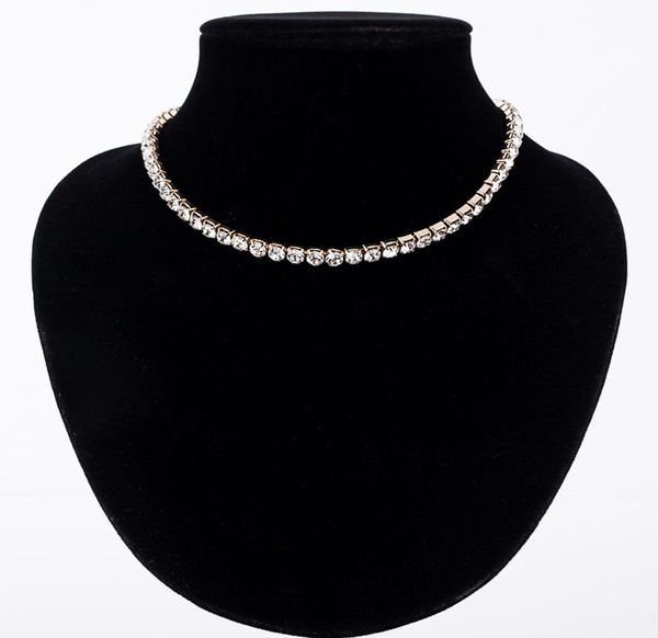 

new women tennis crystal rhinestone collar necklace sliver plated chain necklaces pendants for girl wedding birthday jewelry gif7546405, Black