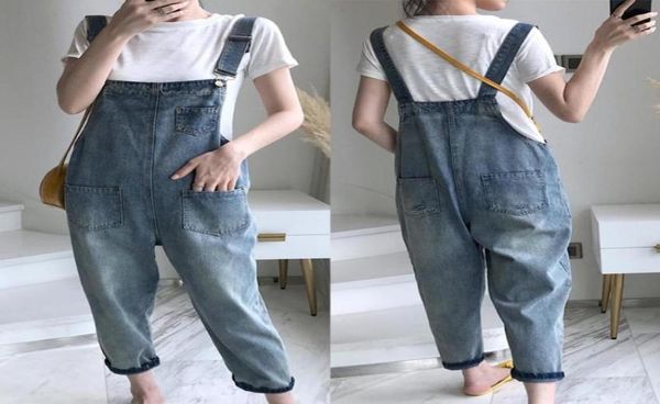 

fashion casual women pockets loose suspender denim overall dungarees ninth trousers overalls shoulder strap jumpsuit women039s 8947199, Blue