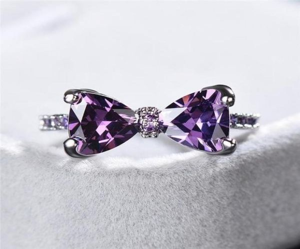 

cluster rings purple zircon bow female ring 925 silver filled engagement bohemian jewelry simple and refined2857189, Golden;silver