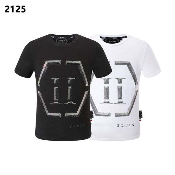 

plein bear t shirt mens designer tshirts brand clothing rhinestone pp skulls men t-shirt round neck ss skull hip hop tshirt tees 16548, White;black