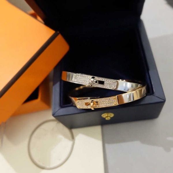 

h family kelly pig nose full 925 silver inlaid diamond rose gold tritone fashion bracelet, Golden;silver