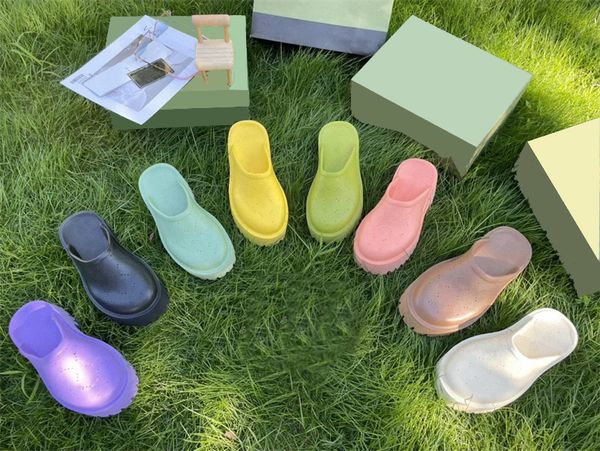 

perforated designer sandals luxury platform slide hollow pattern slippers transparent materials sandal rubber flats slipper flip flops, Black