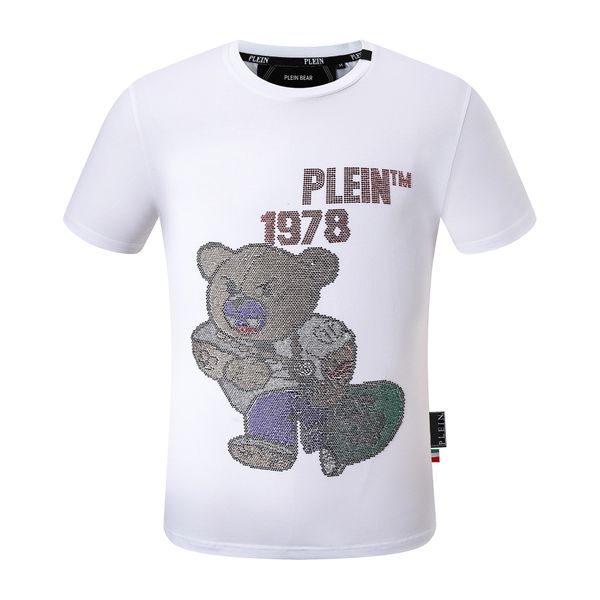 

plein bear t shirt mens designer tshirts brand clothing rhinestone pp skulls men t-shirt round neck ss skull hip hop tshirt tees 16541, White;black