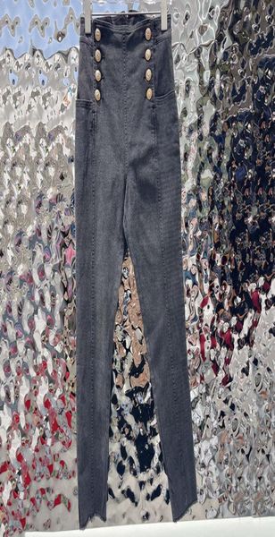 

brand women jeans creative button designer jeans grey slim girls denim pants seasons pant2199942, Blue
