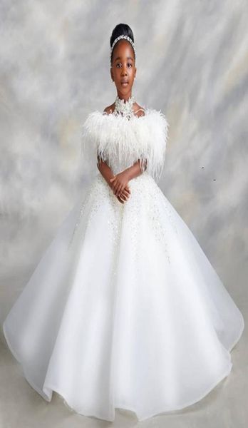 

2021 luxurious lace beaded flower girl dresses ball gown sheer neck crystals organza lilttle kids birthday pageant weddding gowns 3494239, White;blue