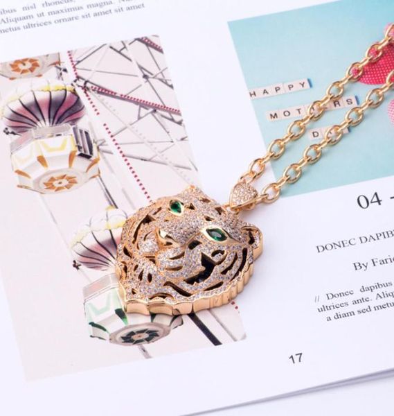 

high edition full diamonds paved leopard tiger head pendant necklace women girls cubic zirconia titanium steel wedding jewelry col6895401, Silver
