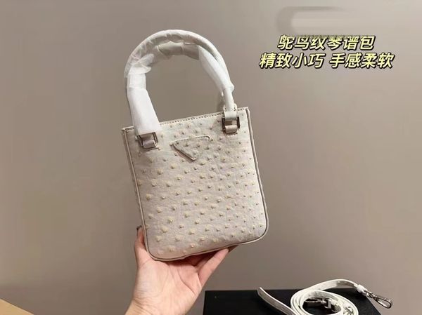 

Classic Triangle Logo Ostrich Pattern Sheet Music Bag Original Single High Quality Luxury Brand Bag Ladies Bag Purse Genuine Leather One Shoulder Sloping Handbag