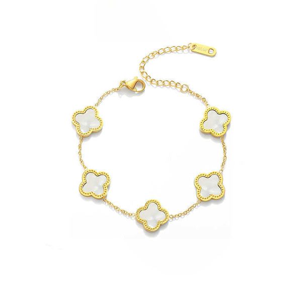 

18k golden colorless net red four-leaf clover steel female shell fashion personalized design bracelet, Golden;silver