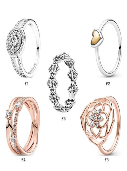 

new 100% 925 sterling silver ring fit crown love heart flower rose gold daisy rings for european women wedding original fashion jewelry19450