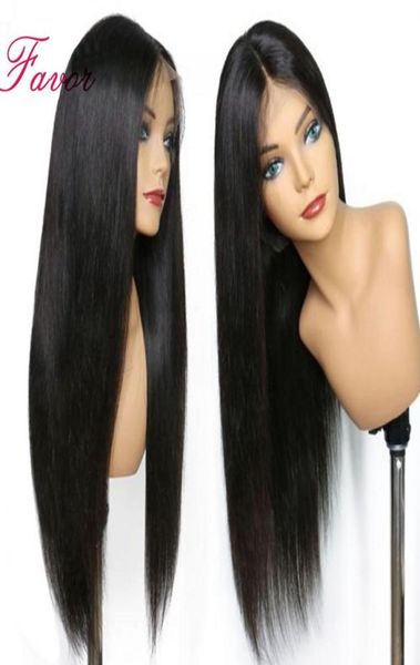 

natural color silky straight 134 front lace wig 100 brazilian human hair long length 180 density for black women5162930, Black;brown