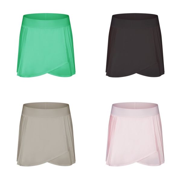 

new yoga shorts with water-cooled elastic pleated skirt, double layer anti glare three way sports skirt