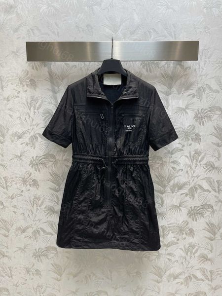 

23ss summer dress womens designer clothing women dresses pocket letter-printed tooling style half-zip drawstring waist short-sleeved dress w, Black;gray