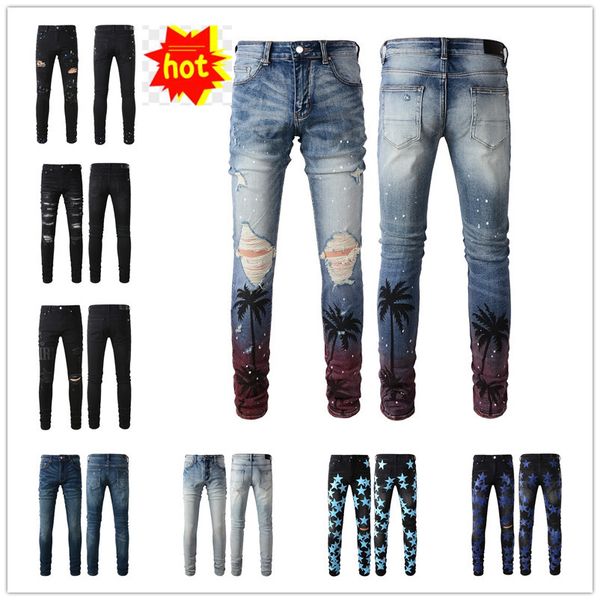 

summer popular mens jeans zipper hole washed jean am pant men amirily designer clothes cool guy denim man embroidery amirly biker pants fash, Blue