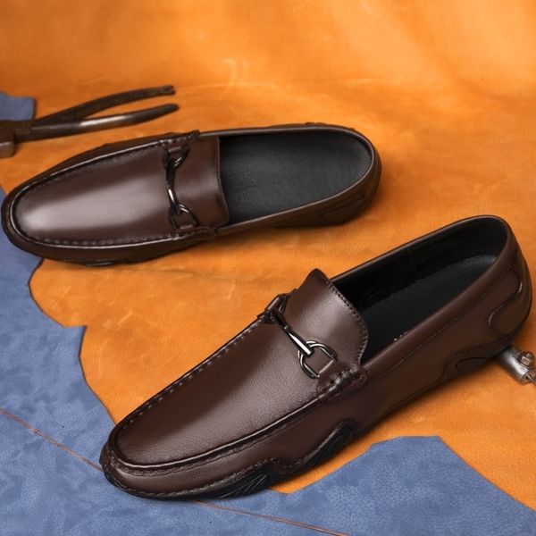 

dress shoes fashion genuine leather men casual luxury brand comfortable breathable for mens selling 230726, Black
