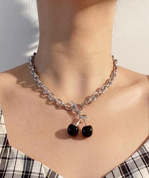 

titanium steel cherry necklaces women new fashion hip hop jewelry clavicle link chain luxury not fade fruit pendant collar choker 2208992, Silver